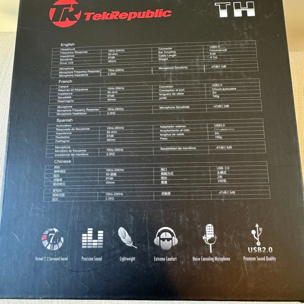 TekRepublic TH Gaming‎ Headset Black Virtual 7.1 Surround Sound USB